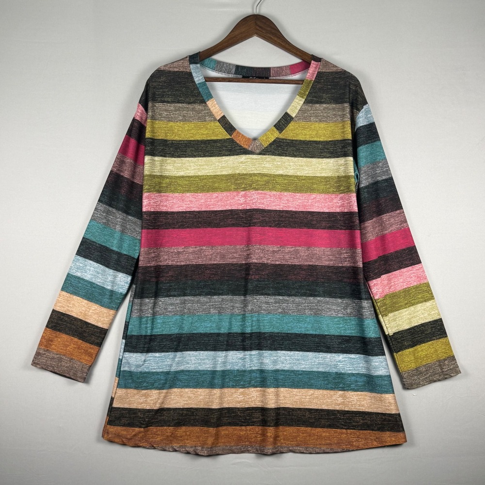 Lily by Firmiana Tunic Top Women Large Multicolor Striped NWOT Long Sleeve Vneck